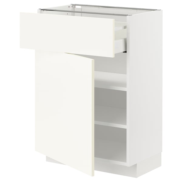 METOD / MAXIMERA base cabinet with drawer/door, white/Vallstena white, 60x37 cm