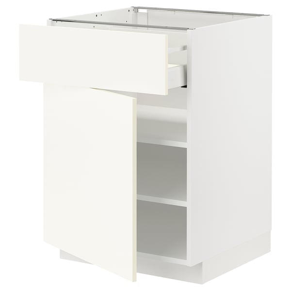 METOD / MAXIMERA base cabinet with drawer/door, white/Vallstena white, 60x60 cm