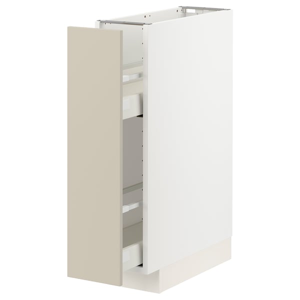 METOD / MAXIMERA base cabinet/pull-out int fittings, white/Havstorp beige, 20x60 cm