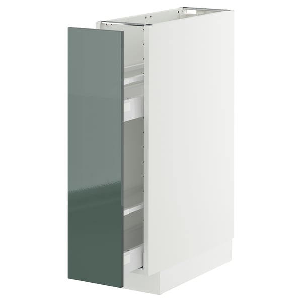 METOD / MAXIMERA base cabinet/pull-out int fittings, white/Kallarp high-gloss dark grey-green, 20x60 cm
