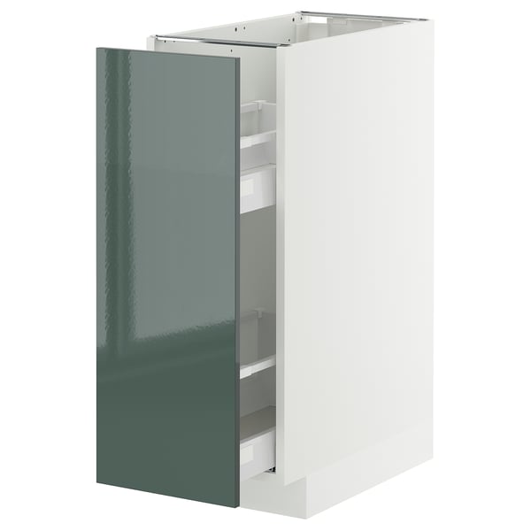 METOD / MAXIMERA base cabinet/pull-out int fittings, white/Kallarp high-gloss dark grey-green, 30x60 cm