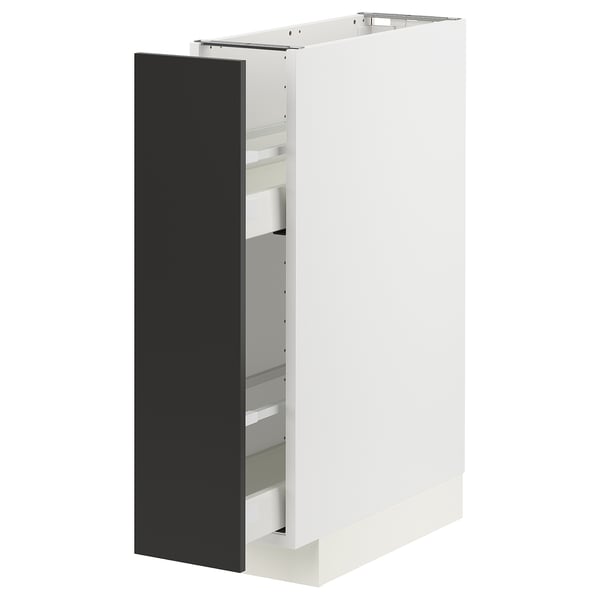 METOD / MAXIMERA base cabinet/pull-out int fittings, white/Nickebo matt anthracite, 20x60 cm