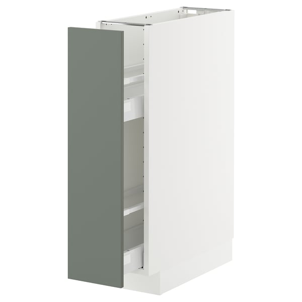 METOD / MAXIMERA base cabinet/pull-out int fittings, white/Nickebo matt grey-green, 20x60 cm