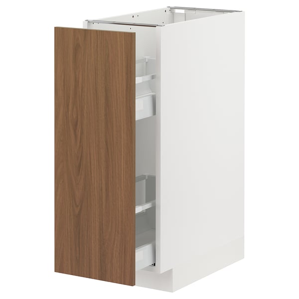 METOD / MAXIMERA base cabinet/pull-out int fittings, white/Tistorp brown walnut effect, 30x60 cm