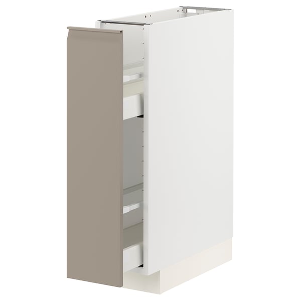 METOD / MAXIMERA base cabinet/pull-out int fittings, white/Upplöv matt dark beige, 20x60 cm