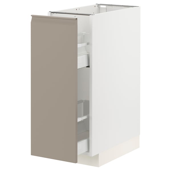 METOD / MAXIMERA base cabinet/pull-out int fittings, white/Upplöv matt dark beige, 30x60 cm