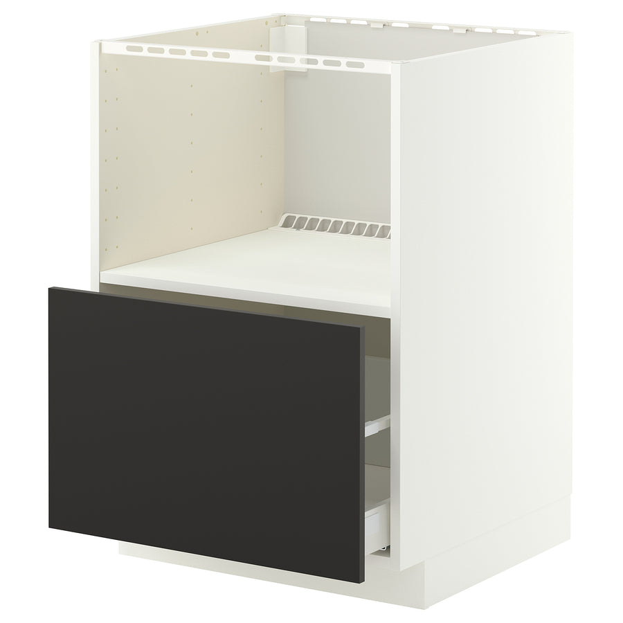 METOD / MAXIMERA base cabinet f built-in appliances, white/Nickebo matt anthracite, 60x60 cm