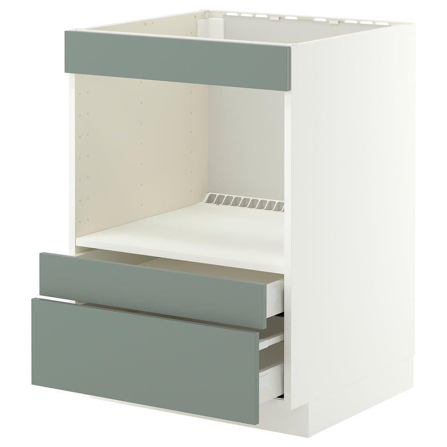 METOD / MAXIMERA base cabinet f built-in appliances, white/Nickebo matt grey-green, 60x60 cm