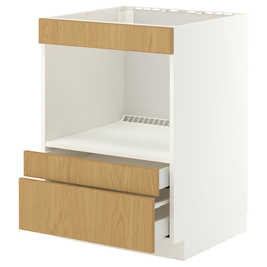 METOD / MAXIMERA base cabinet f built-in appliances, white/Sinarp oak veneer, 60.0x80.0x60.0 cm