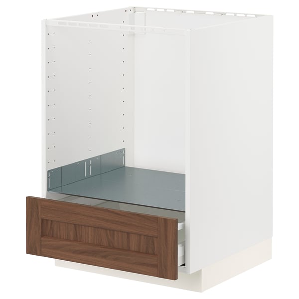 METOD / MAXIMERA base cabinet for oven with drawer, white Enköping/brown walnut effect, 60x60 cm