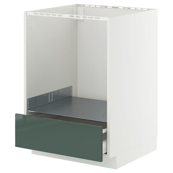 METOD / MAXIMERA base cabinet for oven with drawer, white/Kallarp high-gloss dark grey-green, 60x60 cm