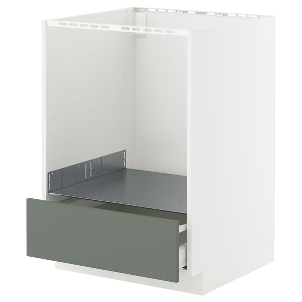 METOD / MAXIMERA base cabinet for oven with drawer, white/Nickebo matt grey-green, 60x60 cm