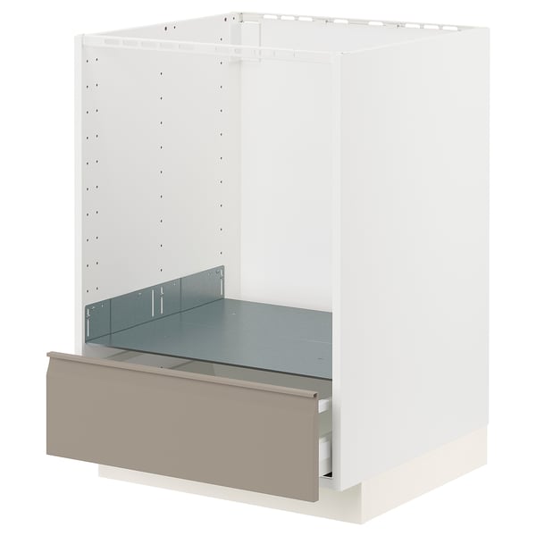 METOD / MAXIMERA base cabinet for oven with drawer, white/Upplöv matt dark beige, 60x60 cm