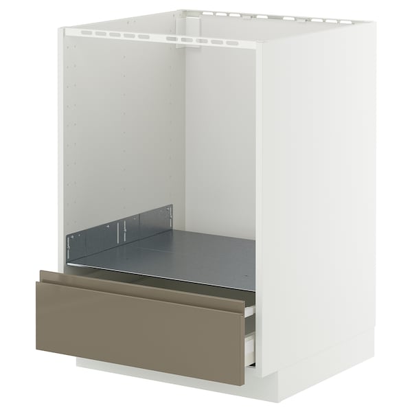 METOD / MAXIMERA base cabinet for oven with drawer, white/Voxtorp high-gloss dark grey-brown, 60x60 cm