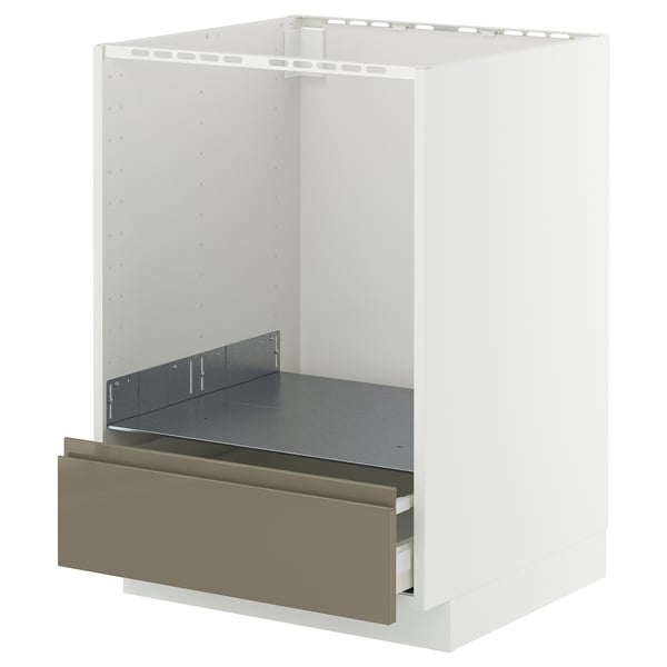 METOD / MAXIMERA base cabinet for oven with drawer, white/Voxtorp high-gloss dark grey-brown, 60x60 cm