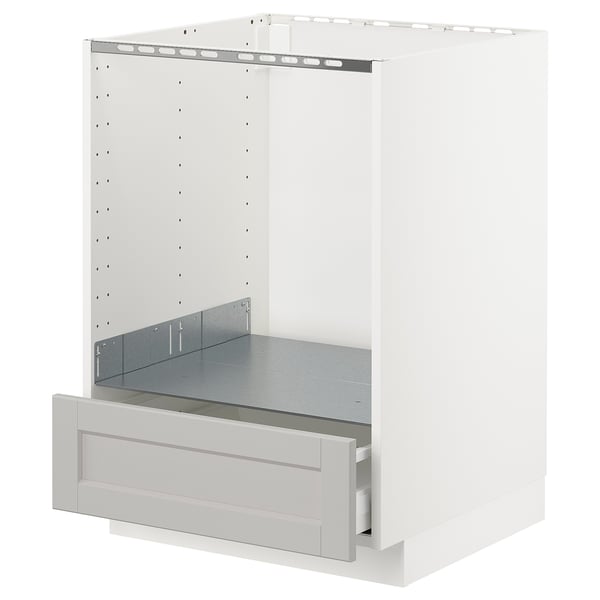 METOD / MAXIMERA base cabinet for oven with drawer, white/Lerhyttan light grey, 60x60 cm