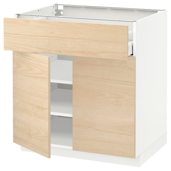 METOD / MAXIMERA base cabinet with drawer/2 doors, white/Askersund light ash effect, 80x60 cm