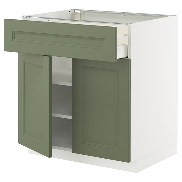 METOD / MAXIMERA base cabinet with drawer/2 doors, white/Axstad grey-green, 80x60 cm