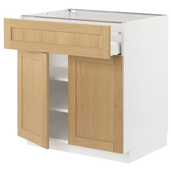 METOD / MAXIMERA base cabinet with drawer/2 doors, white/Forsbacka oak, 80x60 cm