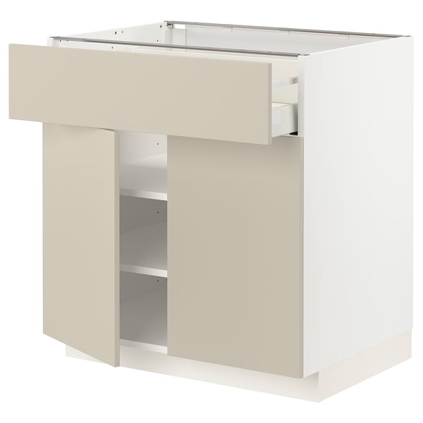 METOD / MAXIMERA base cabinet with drawer/2 doors, white/Havstorp beige, 80x60 cm