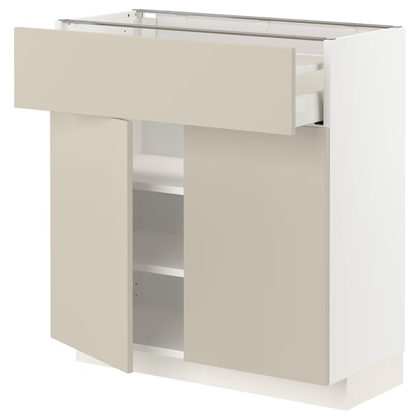 METOD / MAXIMERA base cabinet with drawer/2 doors, white/Havstorp beige, 80x37 cm