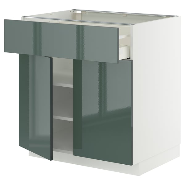 METOD / MAXIMERA base cabinet with drawer/2 doors, white/Kallarp high-gloss dark grey-green, 80x60 cm