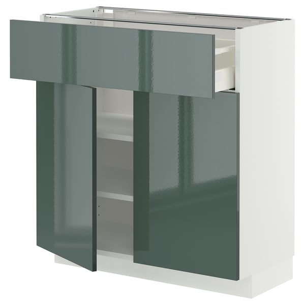 METOD / MAXIMERA base cabinet with drawer/2 doors, white/Kallarp high-gloss dark grey-green, 80x37 cm