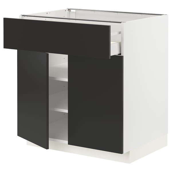 METOD / MAXIMERA base cabinet with drawer/2 doors, white/Nickebo matt anthracite, 80x60 cm