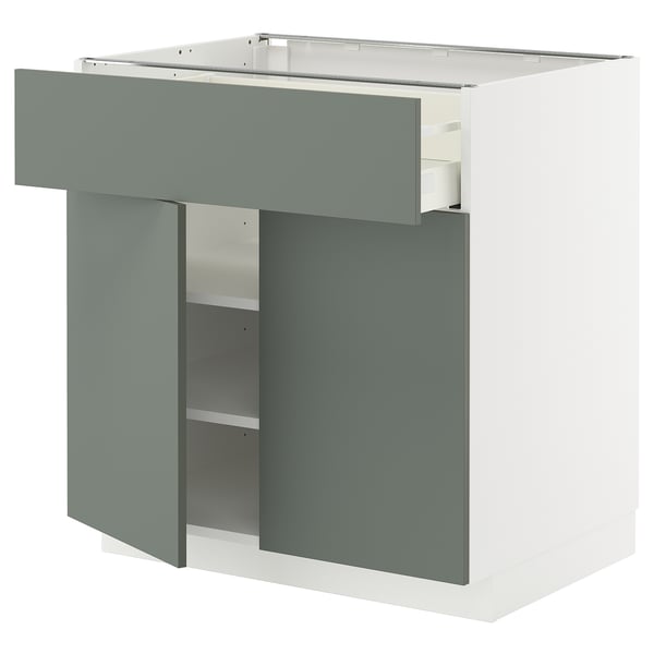 METOD / MAXIMERA base cabinet with drawer/2 doors, white/Nickebo matt grey-green, 80x60 cm