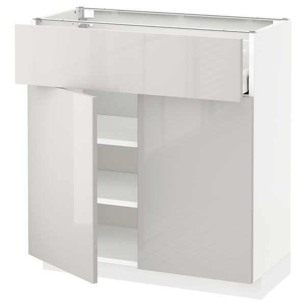 METOD / MAXIMERA base cabinet with drawer/2 doors, white/Ringhult light grey, 80x37 cm
