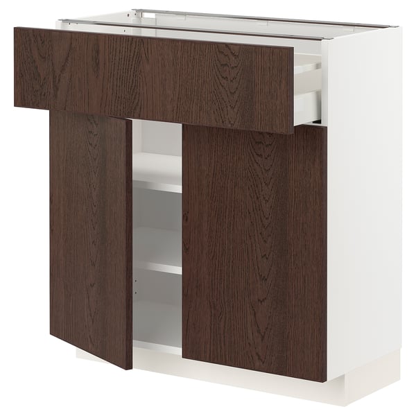 METOD / MAXIMERA base cabinet with drawer/2 doors, white/Sinarp brown, 80x37 cm