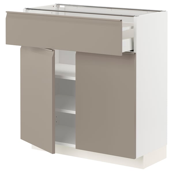 METOD / MAXIMERA base cabinet with drawer/2 doors, white/Upplöv matt dark beige, 80x37 cm