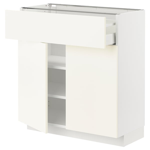 METOD / MAXIMERA base cabinet with drawer/2 doors, white/Vallstena white, 80x37 cm