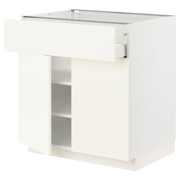 METOD / MAXIMERA base cabinet with drawer/2 doors, white/Vallstena white, 80x60 cm