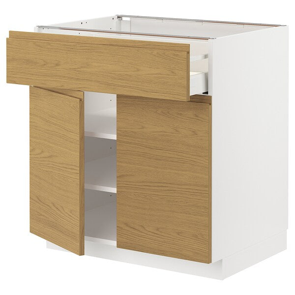 METOD / MAXIMERA - Base cabinet with drawer/2 doors, white/Voxtorp oak effect, 80x60 cm