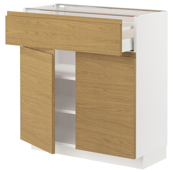 METOD / MAXIMERA - Base cabinet with drawer/2 doors, white/Voxtorp oak effect, 80x37 cm