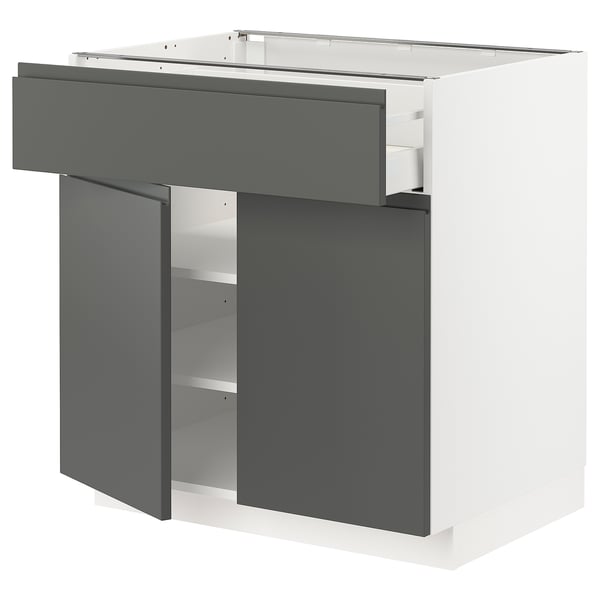 METOD / MAXIMERA base cabinet with drawer/2 doors, white/Voxtorp dark grey, 80x60 cm