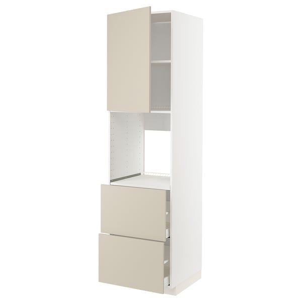 METOD / MAXIMERA hi cab f ov w dr/2 frnts/2 hi drwrs, white/Havstorp beige, 60x60x220 cm