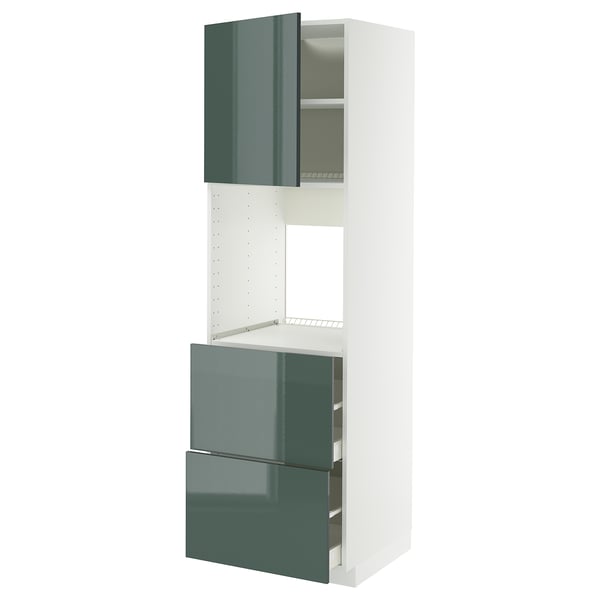 METOD / MAXIMERA hi cab f ov w dr/2 frnts/2 hi drwrs, white/Kallarp high-gloss dark grey-green, 60x60x200 cm