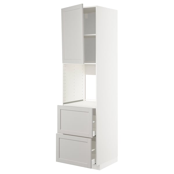 METOD / MAXIMERA hi cab f ov w dr/2 frnts/2 hi drwrs, white/Lerhyttan light grey, 60x60x220 cm