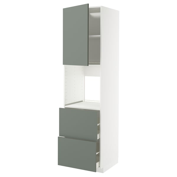 METOD / MAXIMERA hi cab f ov w dr/2 frnts/2 hi drwrs, white/Nickebo matt grey-green, 60x60x220 cm
