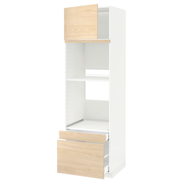 METOD / MAXIMERA hi cab f ov/combi ov w dr/2 drwrs, white/Askersund light ash effect, 60x60x200 cm