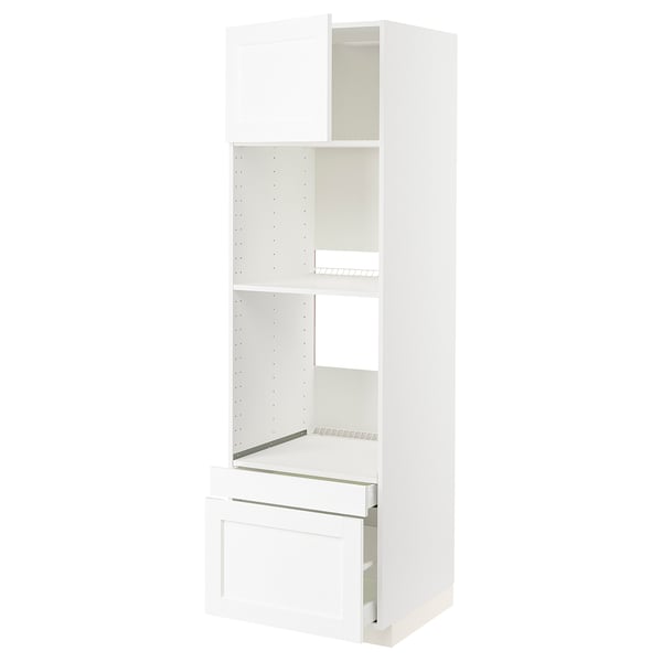 METOD / MAXIMERA hi cab f ov/combi ov w dr/2 drwrs, white Enköping/white wood effect, 60x60x200 cm