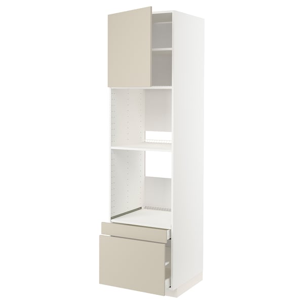 METOD / MAXIMERA hi cab f ov/combi ov w dr/2 drwrs, white/Havstorp beige, 60x60x220 cm