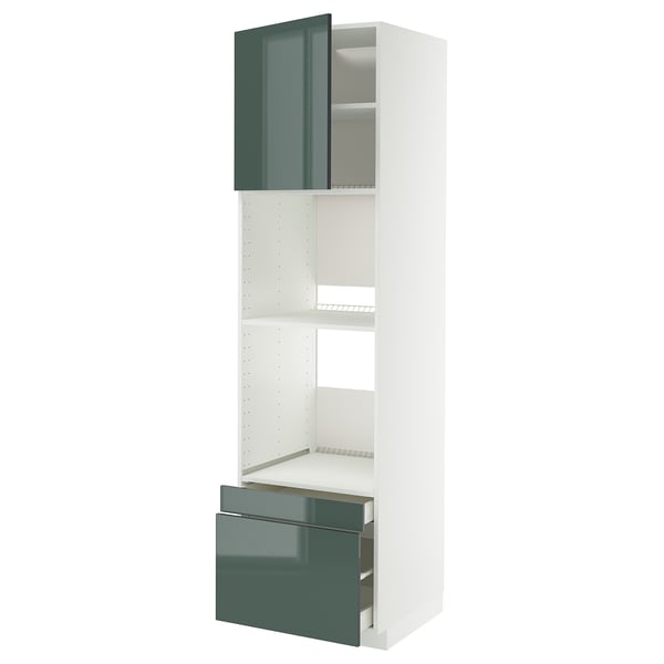 METOD / MAXIMERA hi cab f ov/combi ov w dr/2 drwrs, white/Kallarp high-gloss dark grey-green, 60x60x220 cm