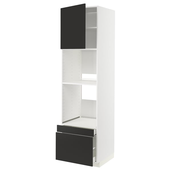 METOD / MAXIMERA hi cab f ov/combi ov w dr/2 drwrs, white/Nickebo matt anthracite, 60x60x220 cm