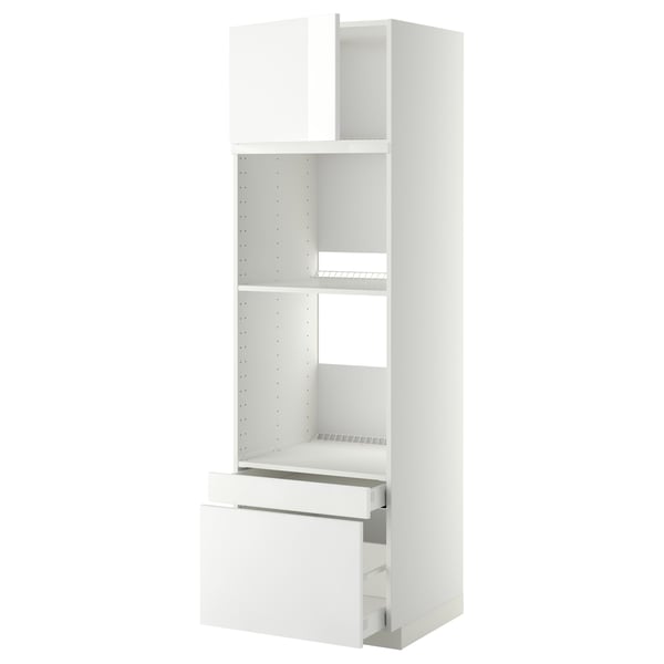 METOD / MAXIMERA hi cab f ov/combi ov w dr/2 drwrs, white/Ringhult white, 60x60x200 cm