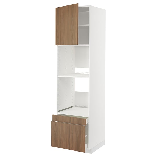 METOD / MAXIMERA hi cab f ov/combi ov w dr/2 drwrs, white/Tistorp brown walnut effect, 60x60x220 cm