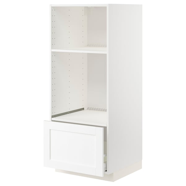 METOD / MAXIMERA high cab for oven/micro w drawer, white Enköping/white wood effect, 60x60x140 cm
