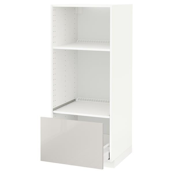 METOD / MAXIMERA high cab for oven/micro w drawer, white/Ringhult light grey, 60x60x140 cm